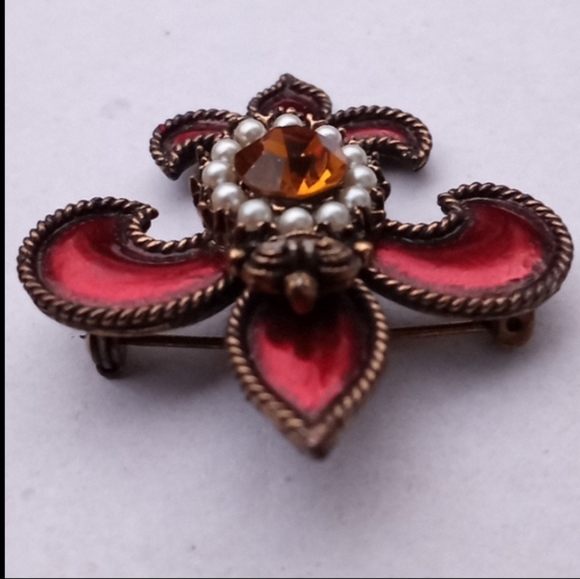 VINTAGE Weiss Jeweled Enameled Regal Fleur de Lis Brooch Pin - Picture 7 of 12